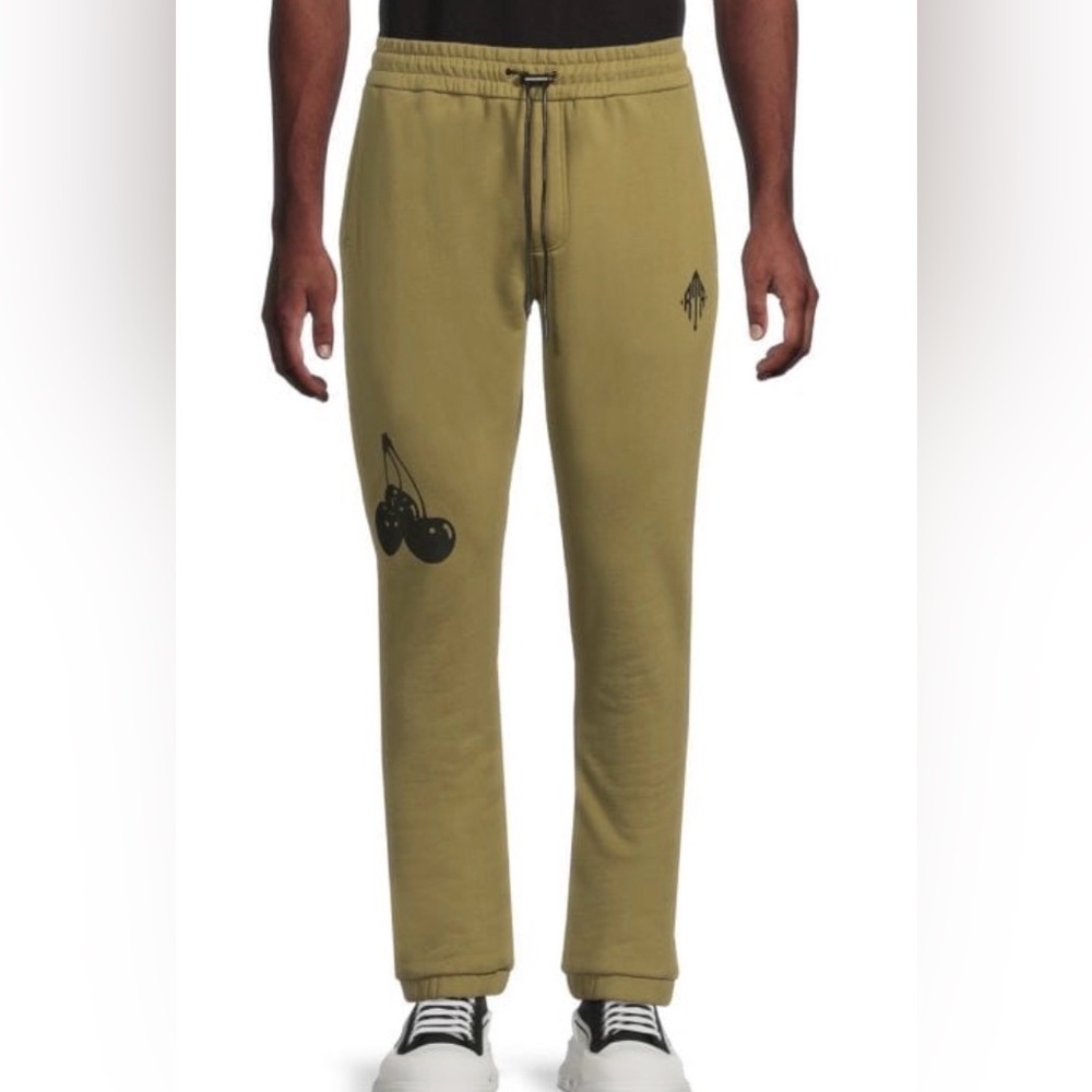 RTA Cherry Graphic Cotton Joggers Sweatpants Size Small Color: DARK CHARTREUSE
